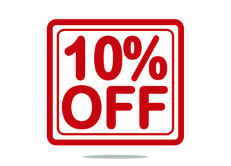 10% off red stamp text white background.
