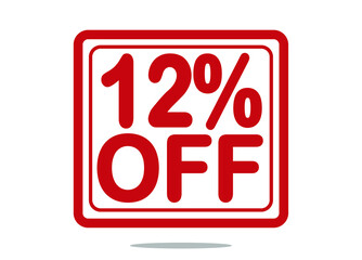 12% off red stamp text white background.
