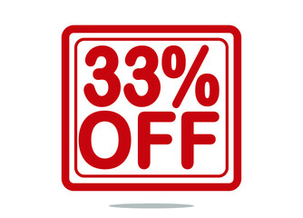 33% off red stamp text white background.