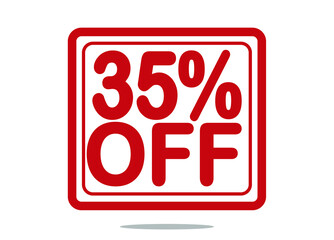 35% off red stamp text white background.