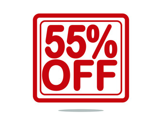 55% off red stamp text white background.