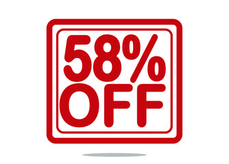 58% off red stamp text white background.