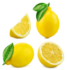 Lemon collection. Lemon isolated on white background. Lemon macro. With clipping path - obrazy, fototapety, plakaty