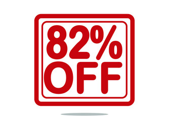 82% off red stamp text white background.