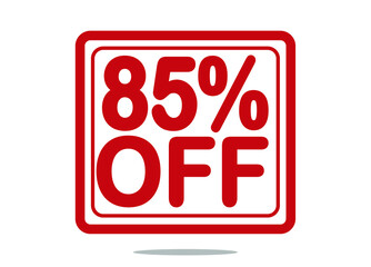 85% off red stamp text white background.
