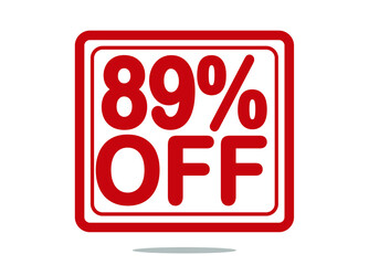 89% off red stamp text white background.