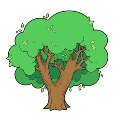 Big old foliar tree linear drawing for coloring isolated on white background