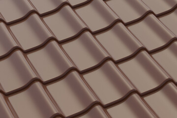 Modern metal roof tile. Contemporary roofing system. Building materials. Type of house cover. Сlose-up. 3d render