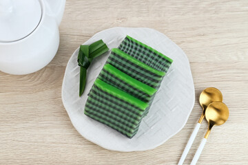 Kue Lapis Pandan or Kue Pepe or sticky layer cake, Indonesian traditional snack made from rice flour
