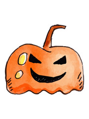 Watercolor helloween pumpkin illustration on white background. Autumn drawing. Holiday background. Watercolor art.