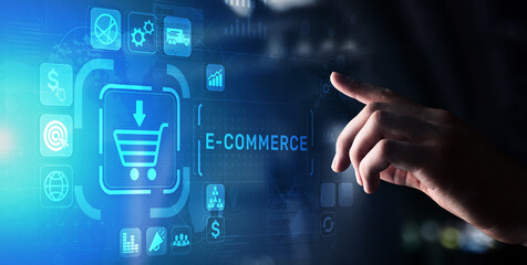 E-commerce business online digital internet shopping concept on virtual screen.