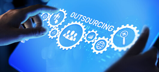 Outsourcing Global recruitment business finance concept on screen.