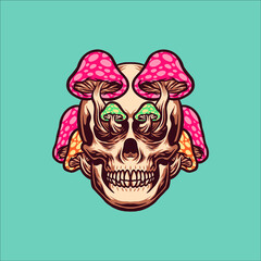 magic mushroom skull vector design