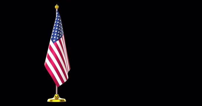 3d render of US flag on pole for countries summit and political meeting. Transparent background in mov format.