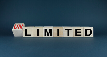 Limited or Unlimited. Cubes form the choice words Limited or Unlimited.