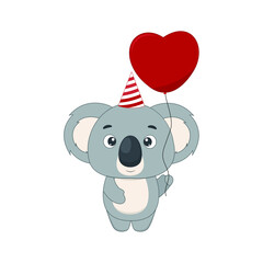 Cartoon cute koala with red balloon. Postcard in children cartoon style. Vector illustration for design or print © DisignUA