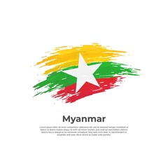 Myanmar flag. Brush strokes. Brush painted myanmar flag on a white background. Vector design national poster, template. Place for text. State patriotic banner, cover. Copy space