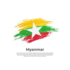 Obraz premium Myanmar flag. Brush strokes. Brush painted myanmar flag on a white background. Vector design national poster, template. Place for text. State patriotic banner, cover. Copy space