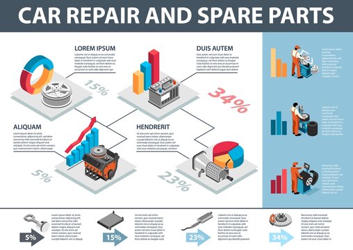 Isometric Car Repair Infographics