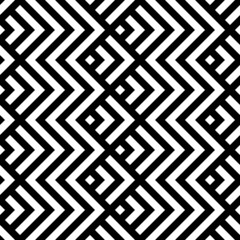 Seamless arrows and zigzag lines pattern. Repeated chevrons, diamonds, angle brackets, curves background. Squama ornament. Scales. Ancient window tracery motif. Digital paper, textile print. Vector