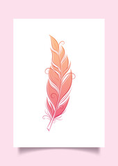 Feather illustration trendy poster. Modern fluffy feather with gradient