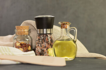 Obraz na płótnie Canvas Dry spices and oil on the table