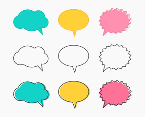 Speech bubbles shapes colorful and outline collection.
