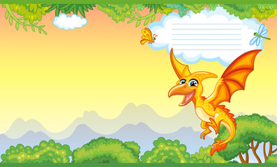 Cover for notebook with cute dinosaur yellow pterodactyl vector © alinart