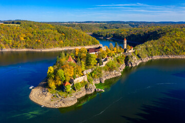 Aerial view of Zvikov castle, Czechia. Zvikov castle at the junction of the Vltava and Otava...