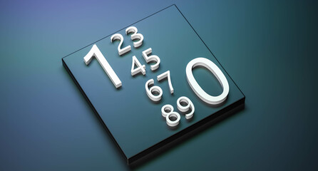 White numbers on a square concept. Abstract number from 1 to 0. Mathematical numbers.3D render illustration.