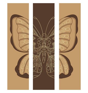 Set of bookmarks with caly tropical butterfly in chocolate colors.