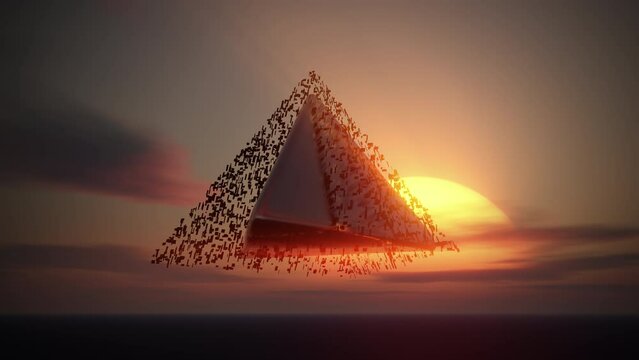 UFO pyramid builder sun glare ocean 3d seamless loop