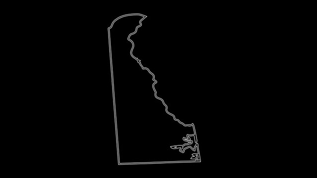 2D Map of state Delaware, Delaware map white outline, Animated close up map of Delaware USA