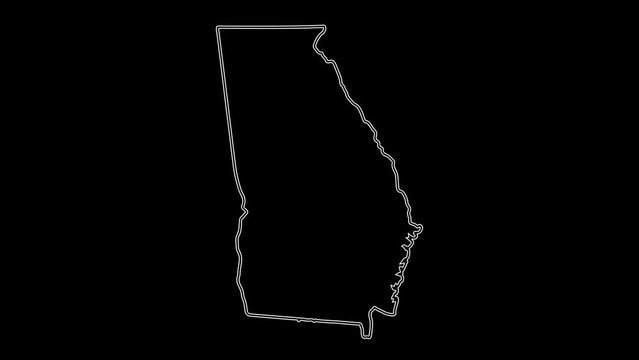 2D Map of state Georgia, Georgia map white outline, Animated close up map of Georgia USA