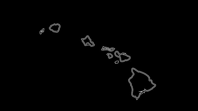 2D Map of state Hawaii, Hawaii map white outline, Animated close up map of Hawaii USA