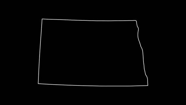 2D Map of state North Dakota, North Dakota map white outline, Animated close up map of North Dakota USA