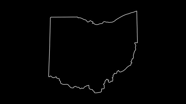 2D Map of state Ohio, Ohio map white outline, Animated close up map of Ohio USA