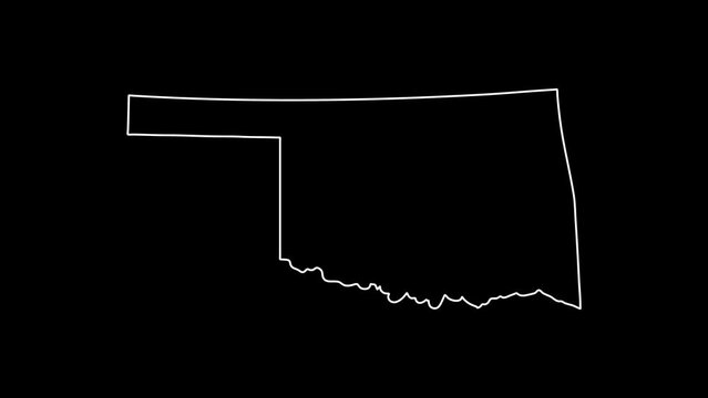 2D Map of state Oklahoma, Oklahoma map white outline, Animated close up map of Oklahoma USA