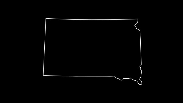 2D Map of state South Dakota, South Dakota map white outline, Animated close up map of South Dakota USA
