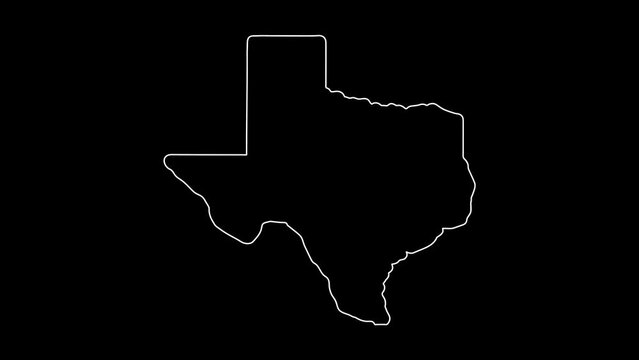 2D Map of state Texas, Texas map white outline, Animated close up map of Texas USA