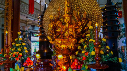 Buddha in the temple at the LONG SON Pagoda in Nha Trang. The Vietnamese resort town of Nha Trang. The main Pagoda of the city with an active monastery.