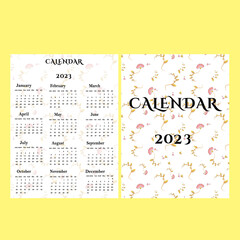 Sample. One-page calendar with floral pattern. Simple calendar for 2023.