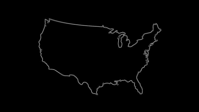 Map of State United States of America, us outline, white glowing outline, Animated close up map of US 