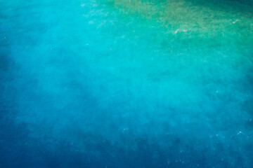 Aerial drone view of iconic turquoise and sapphire bay and beach of Myrtos, Kefalonia (Cephalonia) island, Ionian, Greece. Myrtos beach, Kefalonia island, Greece. Beautiful view of Myrtos beach.