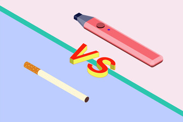 Cigarette vs vape, simple isometric illustration