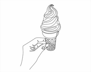 continuous line drawing of hand holding ice cream cone