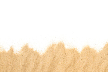 Montón de arena del desierto aislada sobre un fondo blanco liso. Vista superior. Copy space - obrazy, fototapety, plakaty