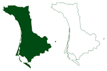 Obraz premium Comondu municipality (Free and Sovereign State of Baja California Sur, Mexico, United Mexican States) map vector illustration, scribble sketch Comondú map