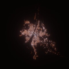 Khartoum and Omdurman (South Sudan) street lights map. Satellite view on modern city at night. Imitation of aerial view on roads network. 3d render