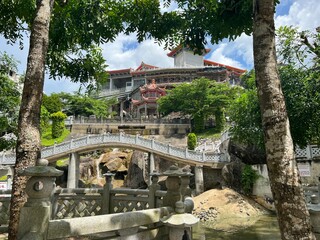 Chinese-style garden at a famous tourist attraction temple on the mountain of Penang Island